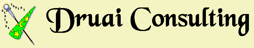 This is the Druai Consulting logo.  The logo is a Wizard's hat and wand.